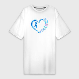 Платье-футболка хлопок с принтом Я выжил (знак поддержки больных диабетом) в Кировске,  |  | butterfly | бабочка | бабочки | батерфляй | голубое | диабет | крылатая | легкокрылая | ленточка | мотылёк | насекомое | поддержка больных диабетом | порхающая | сердце