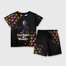 Детский костюм с шортами 3D с принтом Five Nights at Freddy s Луна (паттерн) в Кировске,  |  | 5 ночей с фредди | daycare att | five nights at freddys | foxy | security breach | аниматроники | воспитатель | игра | компьютерная игра | луна | фокси | фредди | фреди | чика