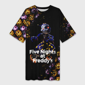 Платье-футболка 3D с принтом Five Nights at Freddy s Луна (паттерн) в Кировске,  |  | 5 ночей с фредди | daycare att | five nights at freddys | foxy | security breach | аниматроники | воспитатель | игра | компьютерная игра | луна | фокси | фредди | фреди | чика