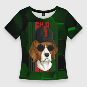 Женская футболка 3D Slim с принтом Rich dog в Кировске,  |  | Тематика изображения на принте: dog | rich dog | богатство | богатый | богатый пес | пес | песик | собака | собачка