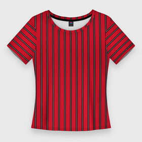 Женская футболка 3D Slim с принтом Красно черный узор в полоску в Кировске,  |  | red striped | striped pattern | красный и черный | полоска | ретро