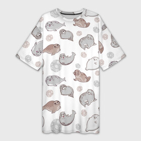 Платье-футболка 3D с принтом Милые тюлени в Кировске,  |  | животное | милота | семья | тюлени | тюлень