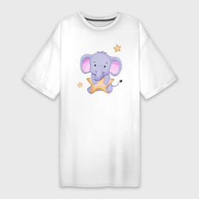 Платье-футболка хлопок с принтом Милый Слонёнок Со Звездой в Кировске,  |  | Тематика изображения на принте: animals | beast | cute | животные | звери | милый | слон | слонёнок