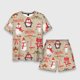 Мужской костюм с шортами 3D с принтом СЧАСТЛИВОГО РОЖДЕСТВА ( MERRY CHRISTMAS) в Кировске,  |  | дед мороз | елка | заяц | зима | каникулы | лиса | медведь | олени | пингвин | праздник | праздничный | снег | цитата