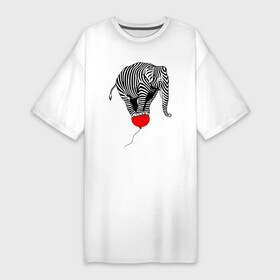 Платье-футболка хлопок с принтом Слон зебра на воздушном шаре в Кировске,  |  | elephant | азиатский слон | животное | зверь | зебра | индийский слон | слон | слоненок | слоник | слониха | слоны | слоняра | уши | хобот | элефант