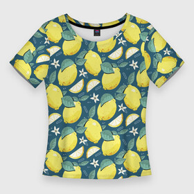 Женская футболка 3D Slim с принтом Cute lemon pattern в Кировске,  |  | fruit | lemon | pattern | лимон | лимоны | паттерн | фрукт | фрукты