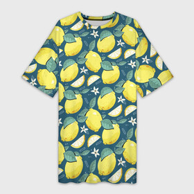 Платье-футболка 3D с принтом Cute lemon pattern в Кировске,  |  | fruit | lemon | pattern | лимон | лимоны | паттерн | фрукт | фрукты