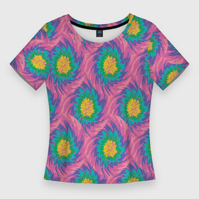 Женская футболка 3D Slim с принтом Тай дай, яркие пятна в Кировске,  |  | tie dye | завяжи и покрась | пятна | роспись | скрутка | тай дай | узор | яркое