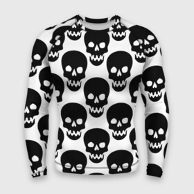 Мужской рашгард 3D с принтом черепа на белом фоне в Кировске,  |  | background | black | pattern | skeleton | skeletons | skull | skulls | white background | белый фон | паттерн | скелет | скелетты | фон | череп | черепа | черный