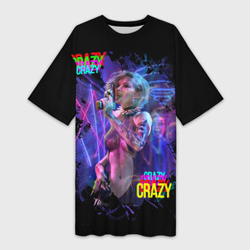 Платье-футболка 3D с принтом Crazy Neon girl в Кировске,  |  | club | cyberpunk | girl | gun | neon | weapon | девушка | киберпанк | клуб | неон