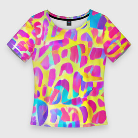 Женская футболка 3D Slim с принтом Красочные пятна в Кировске,  |  | bright | colors | expression | funny | multicoloured | pattern | positive | spots | summer | веселый | выразительный | добрый | забавный | красивый | красочный | летний | паттерн | позитивный | пятна | радостный | разноцветный