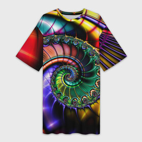 Платье-футболка 3D с принтом Красочная фрактальная спираль  Colorful fractal spiral в Кировске,  |  | Тематика изображения на принте: fashion | fractal | neon | spiral | vanguard | авангард | мода | неон | спираль | фрактал