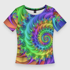 Женская футболка 3D Slim с принтом Красочная фрактальная спираль  Узор  Colorful fractal spiral  Pattern в Кировске,  |  | abstraction | color | neon | pattern | spiral | абстракция | неон | спираль | узор | цвет