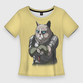 Женская футболка 3D Slim с принтом Сер Рыцарь Грумпи Кот в Кировске,  |  | cat | grumpy | knight | skerim | воин | дракон | королевство | кот | кошка | рыцарь | скайрим