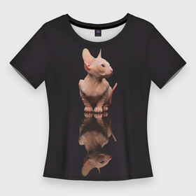 Женская футболка 3D Slim с принтом Милый котенок сфинкса в Кировске,  |  | животное | кот | котенок | котэ | лысая кошка | лысый | сфинкс