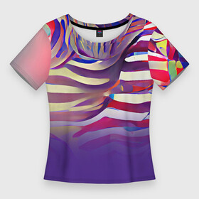 Женская футболка 3D Slim с принтом Красочные полосы в Кировске,  |  | bright | colors | multicoloured | positive | purple | summer | краски | красочный | лето | линии | позитивный | полосы | радостный | разноцветные | узоры | фееричный | фиолетовый | цвета | яркий