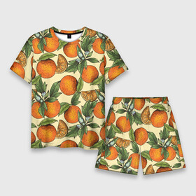 Мужской костюм с шортами 3D с принтом Узор Апельсиновое настроение в Кировске,  |  | drawn | fruit | frukt | frukti | frukty | hand | handdrawn | orange | pattern | summer | tropical | апельсиновый сок | апельсины | вручную | лето | паттерн | рисунок от руки | фруктовый узор | целые апельсины