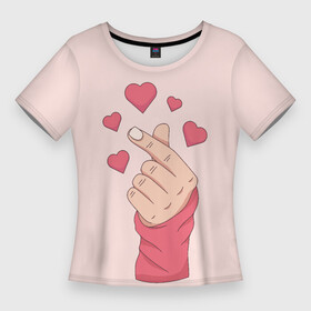 Женская футболка 3D Slim с принтом Жест Хани сердце из EXID в Кировске,  |  | bts | k pop | бой бэнд | бтс | музыка | рука | сердце | символ бтс