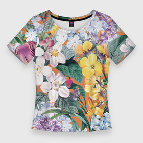 Женская футболка 3D Slim с принтом Цветы Красочный Лакфиоль в Кировске,  |  | flowers | букет | лакфиоль | природа | растение | флора | цветы