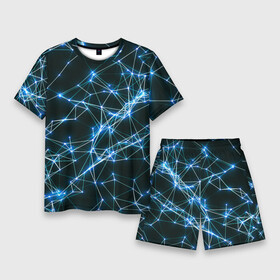 Мужской костюм с шортами 3D с принтом нейронная сеть  фон в Кировске,  |  | геометрический | красивый | неон | полосы | пространство | свечение | синий | современный | текстурный | темнота | узор | фон | футуристический | черный | яркий
