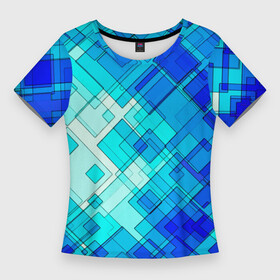 Женская футболка 3D Slim с принтом СИНЕ ГОЛУБЫЕ КВАДРАТЫ в Кировске,  |  | абстрактный | геометрический | искусство | композиция | красочный | минималистский | модернизм | современный | стиль | узор