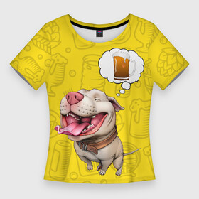 Женская футболка 3D Slim с принтом BeerBull в Кировске,  |  | Тематика изображения на принте: beer | pitbull | квас | любитель кваса | м | мем | мем с собакой | напиток | пенный напиток | питбуль | собака | собака мечтает | хочу квас