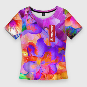 Женская футболка 3D Slim с принтом Красочный цветочный паттерн  Лето  Colorful Floral Pattern  Summer 2023 в Кировске,  |  | color | flowers | pattern | summer | лето | паттерн | цвет | цветы
