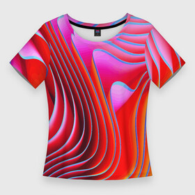 Женская футболка 3D Slim с принтом Разноцветные неоновые полосы  Волна  Multicolored neon stripes  Wave в Кировске,  |  | abstraction | color | fashion | neon | pattern | raster | stripe | wave | абстракция | волна | мода | неон | паттерн | полоса | растр | цвет