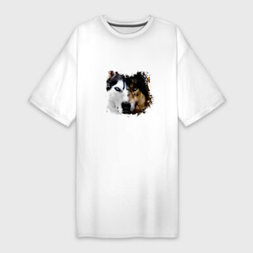 Платье-футболка хлопок с принтом Спокойно, это хаски, а не чертов волк в Кировске,  |  | husky | аляскинский маламут | волк | голова | двуликий | животное | камчатская ездовая | пес | песель | песик | самоедская собака | сибирский хаски | собака | собачка | хаски | щенок