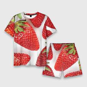 Мужской костюм с шортами 3D с принтом strawberries в Кировске,  |  | strawberries | еда | клубника | красный | лето | ростислав удача | сад | ягоды