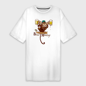 Платье-футболка хлопок с принтом Пивная обезьяна в Кировске,  |  | beer | monkey | бокал | кружка | мартышка | обезьяна | обезьянка | обезьяны | примат | шимпанзе