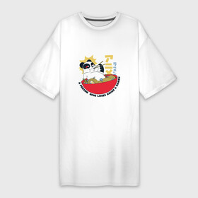 Платье-футболка хлопок с принтом Человек который любит Аниме и Рамен  Панда в Кировске,  |  | a person | anime | japan | japanese | kanji | panda | ramen | who loves | иероглиф | иероглифы | кандзи | миска рамена | надпись | панда | пандочка | символ | символы | японская панда