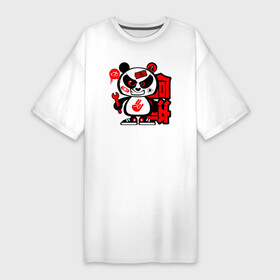 Платье-футболка хлопок с принтом Злая панда автомеханик в Кировске,  |  | bear | panda | автомеханик | автослесарь | бамбуковый медведь | белый | большая панда | бурый | гризли | зверь | косолапый | медведь | мишка | панда | панды | топтыгин | хищник