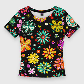 Женская футболка 3D Slim с принтом MULTICOLORED FLOWERS в Кировске,  |  | акварель | декоративные | желтый | зеленый | красивая | красный | красочные | разноцветные | розовый | синий | текстура | фиолетовый | цвета | цветной | цветочные | яркий