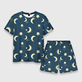 Мужской костюм с шортами 3D с принтом Месяц и звезды, паттерн в Кировске,  |  | звезды | луна | месяц | милый | небо | ночное | ночь | паттерн | пижамный | принт для пижамы | узор
