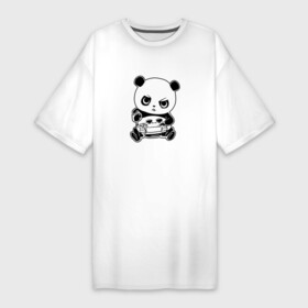 Платье-футболка хлопок с принтом Панда геймер в Кировске,  |  | bear | panda | бамбуковый медведь | белый | большая панда | бурый | гризли | джойстик | джостик | зверь | игра | игрок | компьютерная игра | косолапый | медведь | мишка | панда | панды | плеер | топтыгин