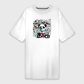 Платье-футболка хлопок с принтом Панда Джиу Джитсу в Кировске,  |  | bear | panda | бамбуковый медведь | белый | боевые искусства | большая панда | бурый | гризли | джиу джитсу | джиу джицу | зверь | косолапый | медведь | мишка | панда | панды | спорт | спортсмен | топтыгин