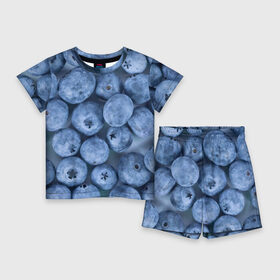Детский костюм с шортами 3D с принтом Голубика  фон в Кировске,  |  | голубика | лето | патерн | поляна | текстура | фон | фруктовые | фрукты | ягода | ягодв | ягодные