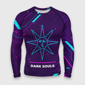 Мужской рашгард 3D с принтом Символ Dark Souls Sun в неоновых цветах на темном фоне в Кировске,  |  | dark | dark souls | logo | neon | souls | дарк | игра | игры | лого | логотип | неон | символ | соулс