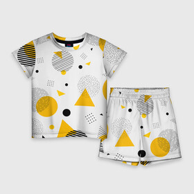 Детский костюм с шортами 3D с принтом GEOMETRIC INTERWEAVING OF SHAPES в Кировске,  |  | абстрактный | белый | вектор | геометрический | графический | желтый | красочный | линии | треугольники | узор | формы | цвет | черный