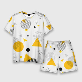 Мужской костюм с шортами 3D с принтом GEOMETRIC INTERWEAVING OF SHAPES в Кировске,  |  | абстрактный | белый | вектор | геометрический | графический | желтый | красочный | линии | треугольники | узор | формы | цвет | черный