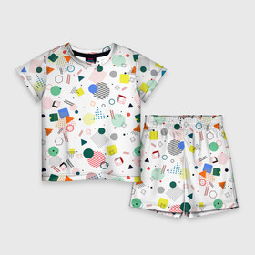 Детский костюм с шортами 3D с принтом MULTICOLORED GEOMETRIC SHAPES в Кировске,  |  | абстрактный | белый | вектор | геометрический | графический | зеленый | красочный | линии | оранжевый | розовый | синий | треугольники | узор | формы | цвет | черный
