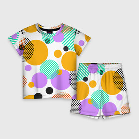Детский костюм с шортами 3D с принтом GEOMETRIC INTERSECTING CIRCLES в Кировске,  |  | абстрактный | геометрический | графический | декоративный | желтый | зеленый | красный | круги | пересекающийся | повторение | стиль | точки | узор | узоры | черный