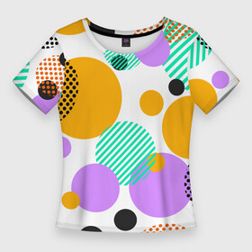 Женская футболка 3D Slim с принтом GEOMETRIC INTERSECTING CIRCLES в Кировске,  |  | абстрактный | геометрический | графический | декоративный | желтый | зеленый | красный | круги | пересекающийся | повторение | стиль | точки | узор | узоры | черный
