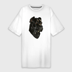 Платье-футболка хлопок с принтом Портрет Кане корсо в Кировске,  |  | арт | голова собаки | животное | кане корсо | летающая голова | рисунок | собака | чёрная собака