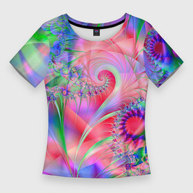 Женская футболка 3D Slim с принтом WRITHING COLORED FRACTALS в Кировске,  |  | абстракция | забавный | зеленый | красивый | красочный | синий | текстура | цвет | цветной