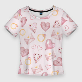 Женская футболка 3D Slim с принтом Романтическое Настроение в Кировске,  |  | hearts | letters | rings | romance | кольца | письма | романтика | сердца