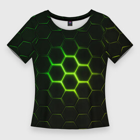 Женская футболка 3D Slim с принтом НЕОНОВОЕ СВЕЧЕНИЕ ИЗ ПОД ПЛИТ в Кировске,  |  | 3d | 3d неон | 3д | 3д неон | 3д неон зеленый | броня | зеленые принты | зеленый неон | киберброня | киберпанк | киберпанк броня | неон | неоновые принты