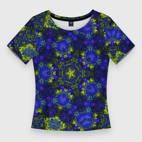 Женская футболка 3D Slim с принтом Абстрактный зелено синий узор Звезда в Кировске,  |  | blue | green | абстракция | звезда | зеленый
