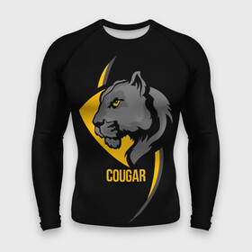 Мужской рашгард 3D с принтом Cougar  пума в Кировске,  |  | cat | cougar | emblem | gaze | harsh | predator | wild | взгляд | дикая | кошка | пума | суровый | хищник | эмблема